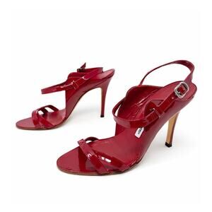Manolo Blahnik Dodo Red Patent Leather Strappy Sandal Heels Womens Size EU 38.5